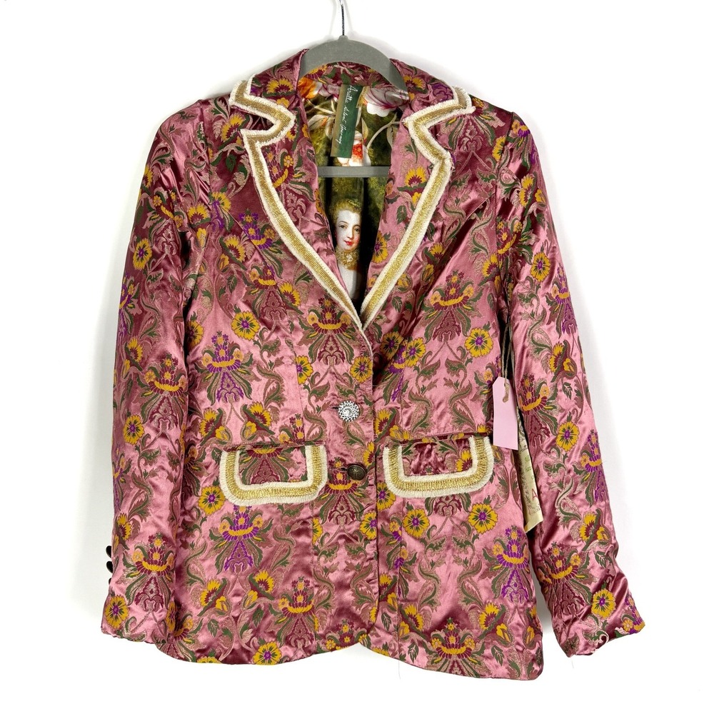 Aratta Silent Journey Renaissance Silk Jacquard Blazer Pink Floral Brocade Sz XS - Picture 4 of 12